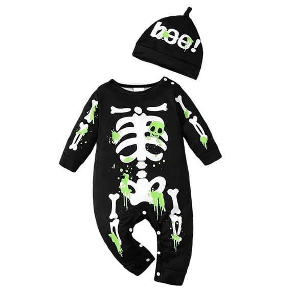 OJSFQUFP Halloween Dress-Up Baby Boys Girls Skeleton Halloween Outfit Romper with Hat
