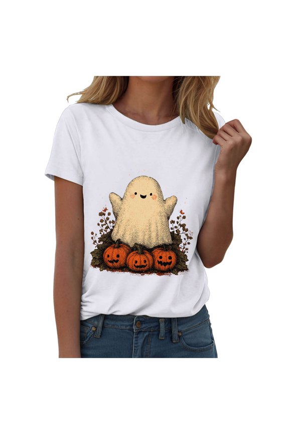 Halloween Oversized Shirts for Women Season T-Shirt Halloween Pumpkin Cos Fall Tees Top