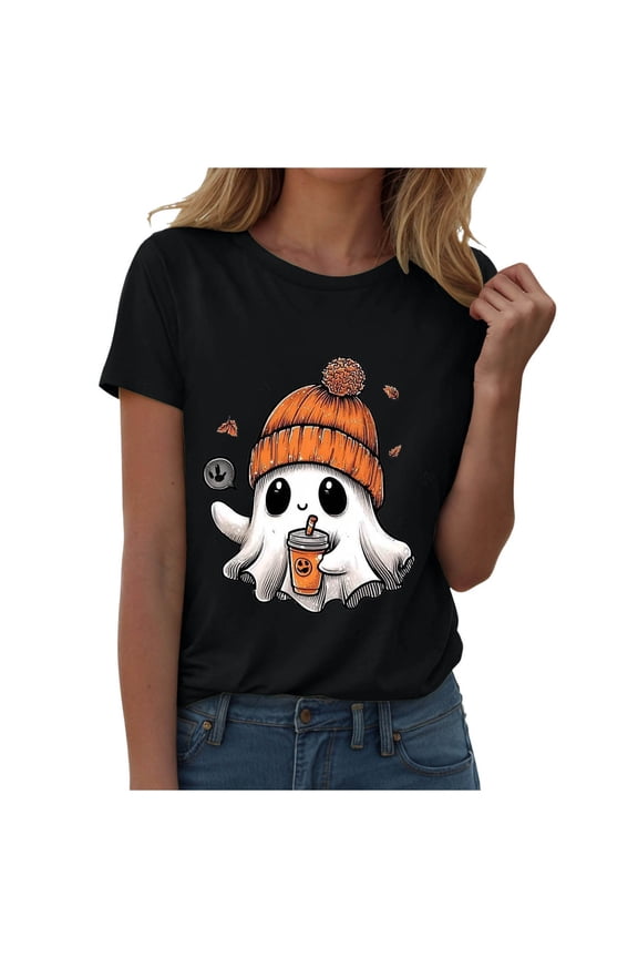 Halloween Oversized Shirts for Women Season T-Shirt Halloween Pumpkin Cos Fall Tees Top