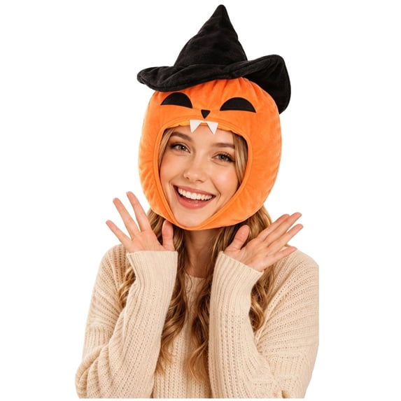 OJSFQUFP Halloween Pumpkin Hats for Party Cos Outfit Funny Pumpkin Head Caps,Orange Plush Cos Clothes,Halloween Party Supply