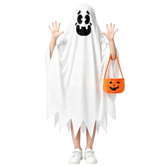 OJSFQUFP Halloween Toddler Boys and Girls Ghost Cloak Cape with Pumpkin Bag Kid Baby Clothes Boy Girl Ghost Hooded Poncho Capes