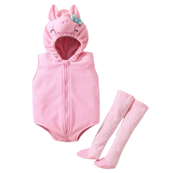 OJSFQUFP Infant Baby Boys Girls Christmas Cute Pig Cos Clothes Hooded Sleeveless Romper Leggings Outfit Set