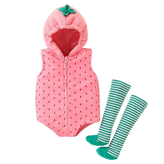 OJSFQUFP Infant Baby Boys Girls Christmas Strawberry Cos Clothes Hooded Sleeveless Romper Leggings Outfit Set