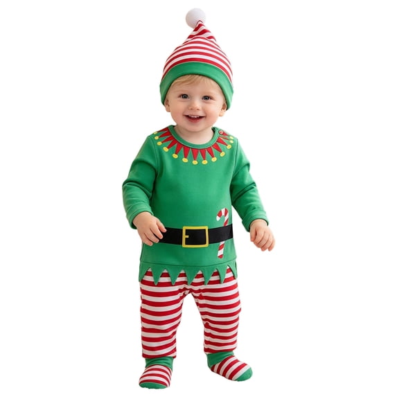 OJSFQUFP Infant Baby Cotton Jumpsuit Baby Long Sleeve Christmas Red Jumpsuit + Hat 2Pcs Set