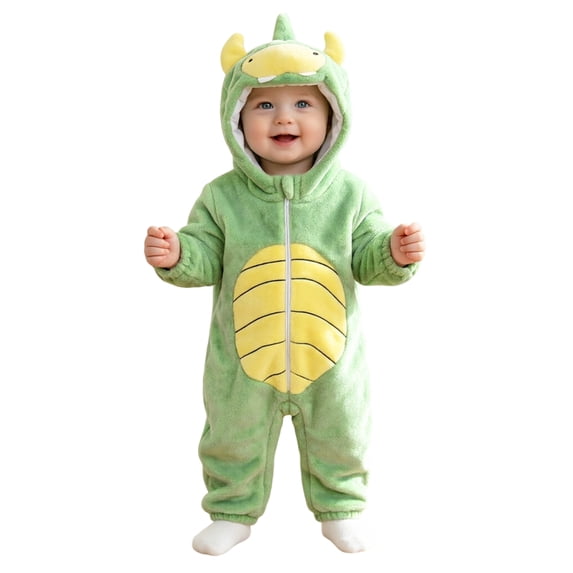 OJSFQUFP Infant and Toddler Flannel Bodysuit Cute Cartoon Soft and Comfortable Hooded Romper for Fall and Winter.