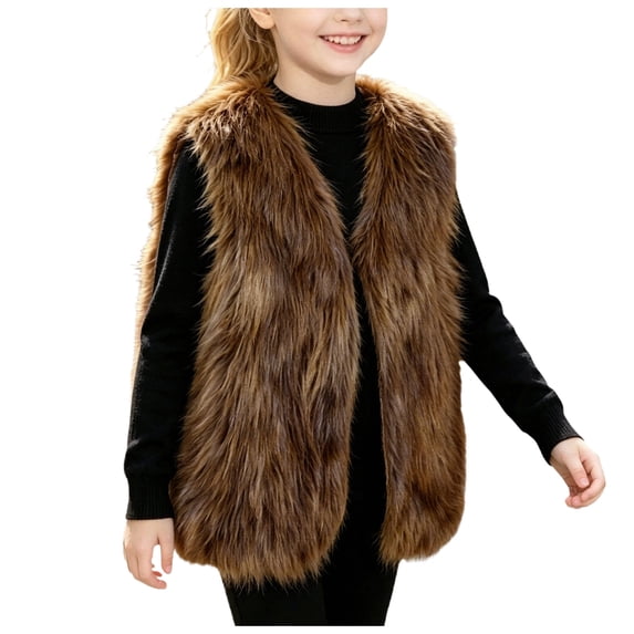 OJSFQUFP Kid's Fall and Winter Faux Vest Stylish Warm and Thickened Sleeveless Jacket