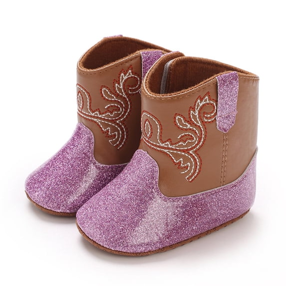 OJSFQUFP Leather Western Boots Cowboy Bootie Glitter Soft Sole Non-Slip Crib Shoes for Baby Infant Toddler Girls Boys Newborn