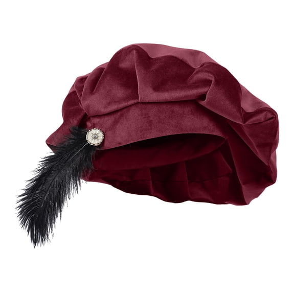OJSFQUFP Men's Feather Hat Retro Flat Top Beret Medieval Costume Headdress