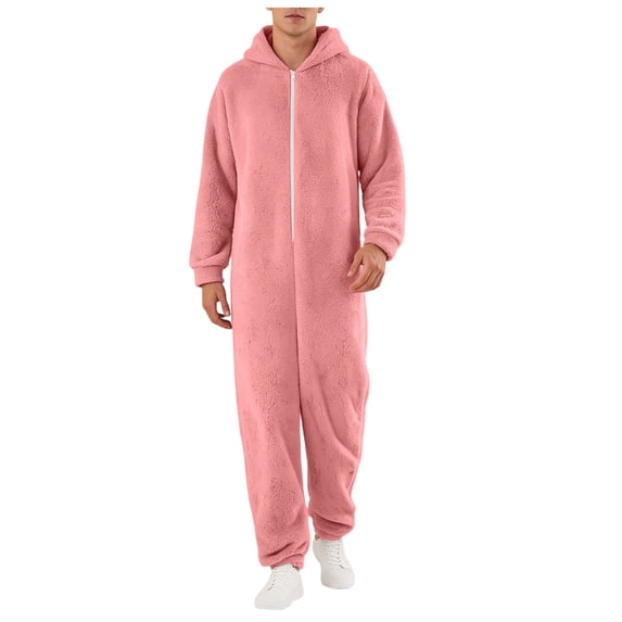 OJSFQUFP Men's Jumpsuit Couple Zipper Warm Plush Warm Sleepwear Jumpsuit