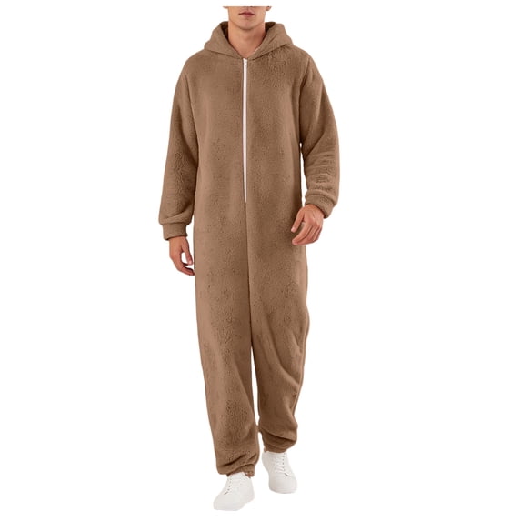 OJSFQUFP Men's Jumpsuit Couple Zipper Warm Plush Warm Sleepwear Jumpsuit