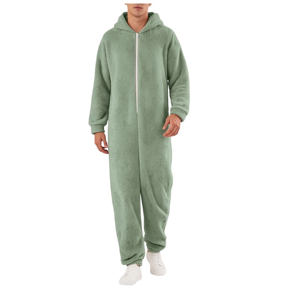 OJSFQUFP Men's Jumpsuit Couple Zipper Warm Plush Warm Sleepwear Jumpsuit