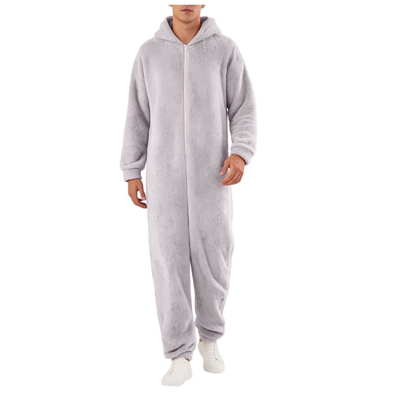 OJSFQUFP Men's Jumpsuit Couple Zipper Warm Plush Warm Sleepwear Jumpsuit
