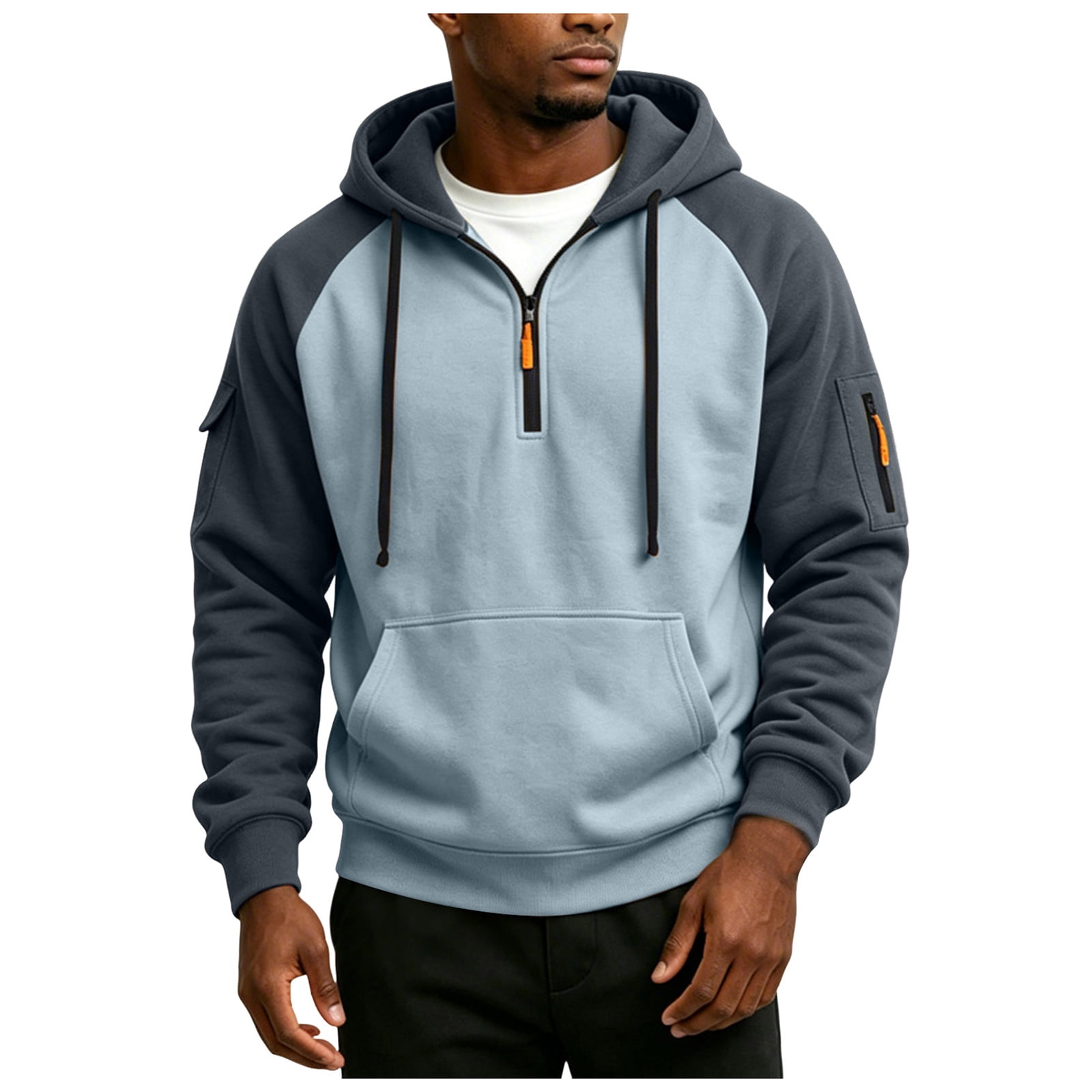 OJSFQUFP Men's /Winter Zip Up Hoodie with Color Block Sleeve Pocket ...