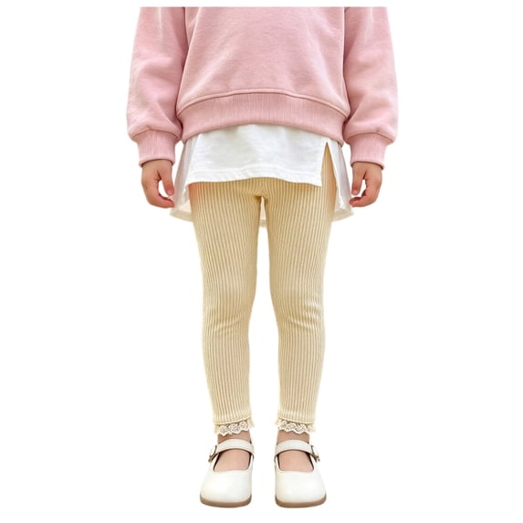 OJSFQUFP Pants Baby Boys' and Girls' Leggings Spring and and Stylish Outerwear Boys' and Girls' Lace Edge Pants Pants Kids