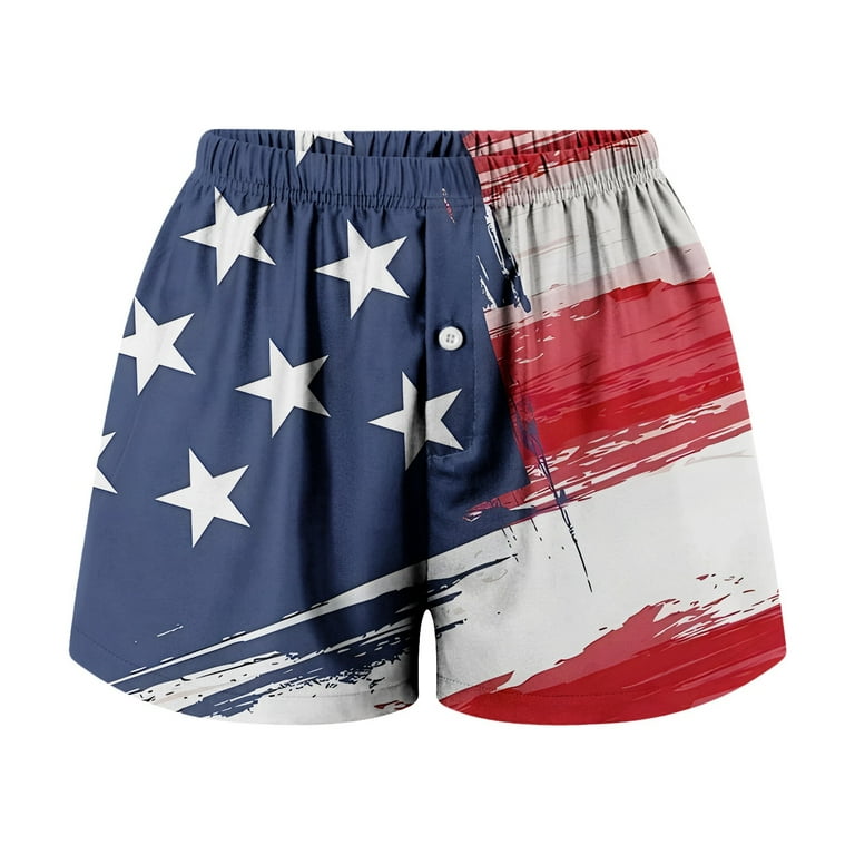 OJSFQUFP Shorts That Don T Ride Up Thighs Dark Blue Women Shorts Soft Elastic Low Waist Vintage Digital Print Button Front Pajama Bottoms Boxer