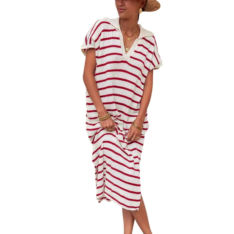 Fashion Casual Striped V Neck Long Dress Dresses Fashion Casual Striped V Neck Long Dress Dresses