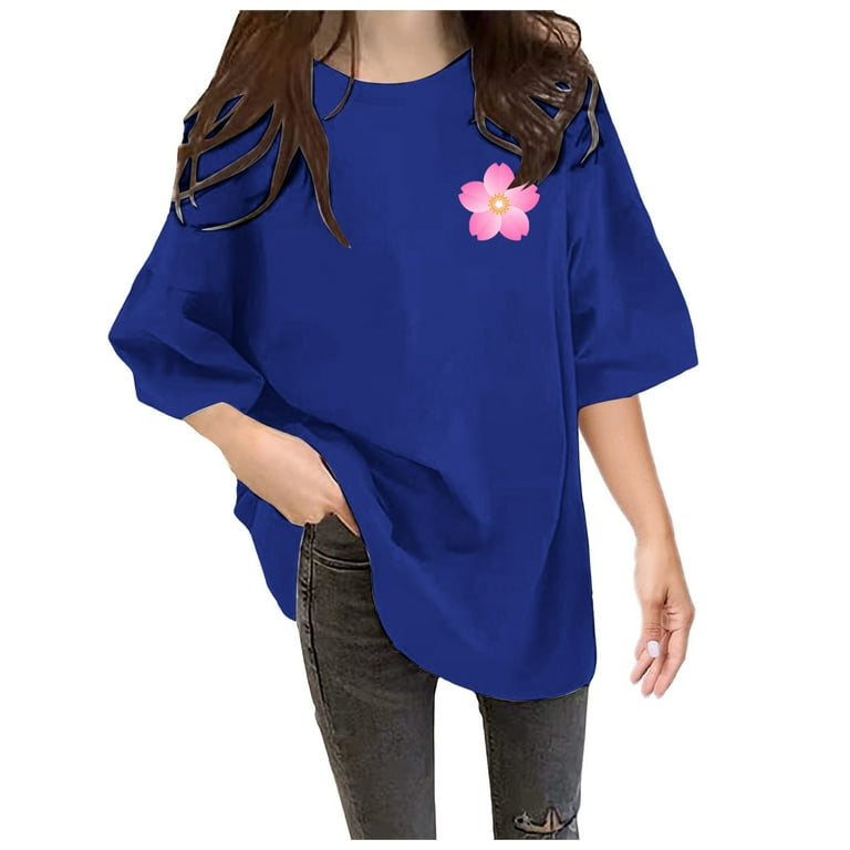 OJSFQUFP Summer T Shirts Blue T Shirt Women'S Short Sleeved