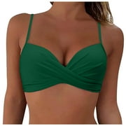 OJSFQUFP Swim Sets for Women Green Women Back Stainless Steel Hooks Swimwear Tops Underwire Full Coverage Bikini Top Push up Swim Crop Top Tie Back Bathing Suit Tops L