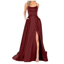 2DXuixsh Formal Dresses for Juniors Prom Dresses Ladies Long Women Elegant Halter Backless Long Dressescrisn Satin Spaghetti Party Prom Dress Side Slit Wedding Evening Party Arrive Guide Dress Red S W...