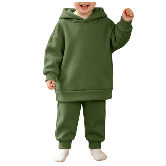 OJSFQUFP Thickened and Winter Sports Suit for Boys and Girls Casual Pullover Hoodie Long Pants Two Piece Set