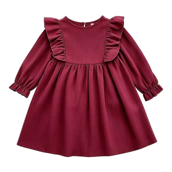 OJSFQUFP Toddler Girls Long Sleeve Dress Ruffle Shoulder A‑Line Casual Dresses for Little Girl