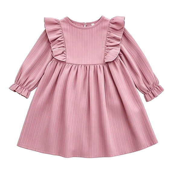 OJSFQUFP Toddler Girls Long Sleeve Dress Ruffle Shoulder A‑Line Casual Dresses for Little Girl