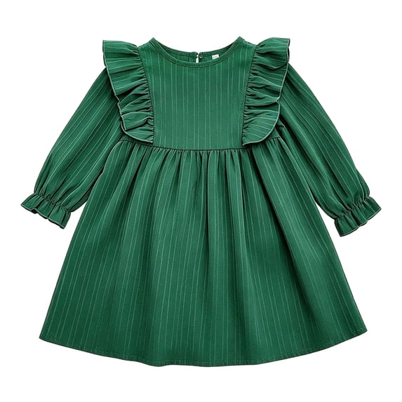 OJSFQUFP Toddler Girls Long Sleeve Dress Ruffle Shoulder A‑Line Casual Dresses for Little Girl
