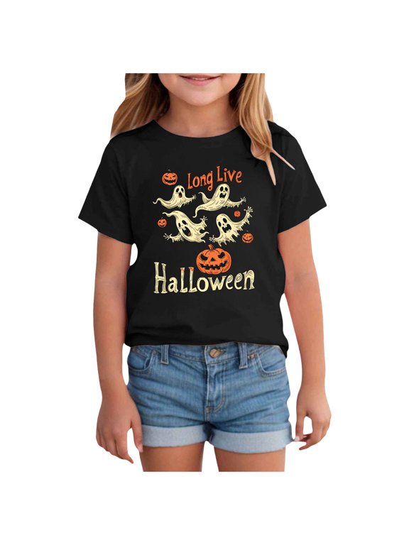 Toddler Halloween Shirts Little Miss Tiful Tshirt for Girls Kids Funny Halloween Ghost Tee Tops Ages 1-14Y
