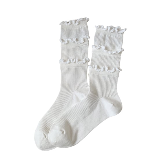 OJSFQUFP Triple Layer Ruffled Crew Socks for Women Girls Combed Cotton Aesthetic Frilly Cuff Slouch Sock