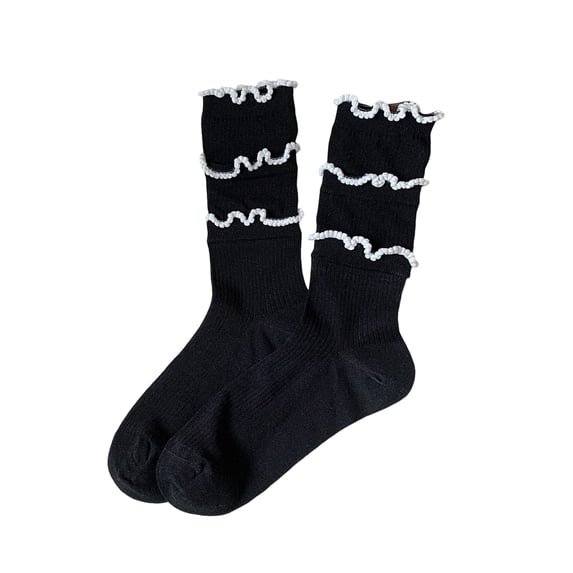 OJSFQUFP Triple Layer Ruffled Crew Socks for Women Girls Combed Cotton Aesthetic Frilly Cuff Slouch Sock