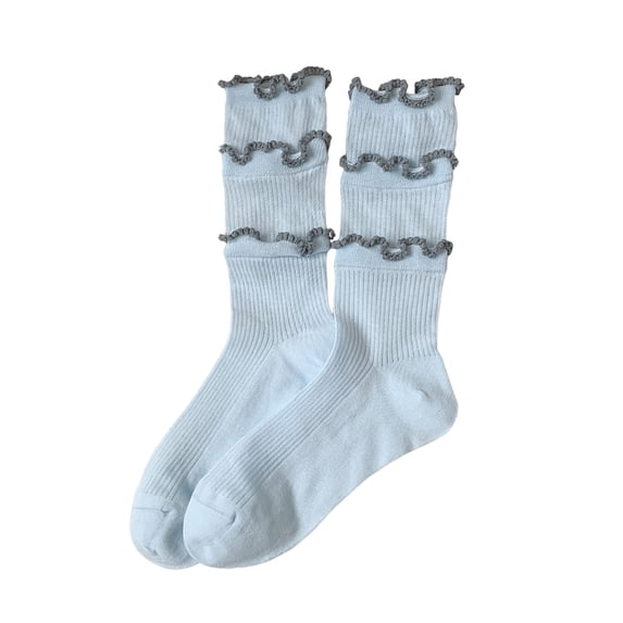 OJSFQUFP Triple Layer Ruffled Crew Socks for Women Girls Combed Cotton Aesthetic Frilly Cuff Slouch Sock
