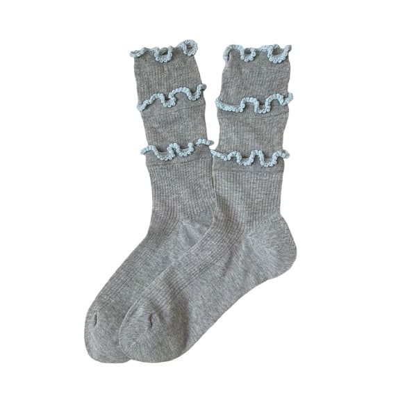 OJSFQUFP Triple Layer Ruffled Crew Socks for Women Girls Combed Cotton Aesthetic Frilly Cuff Slouch Sock
