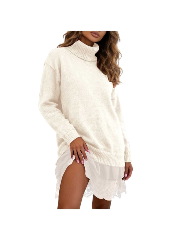 Two Piece Sets for Women Summer Women Soild Color Casual Fashion Sweater and Lace Mini Dress 2 PC Set