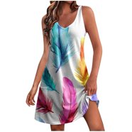 Riviera Sun Women's Tie Dye Summer Dress - Hand Painted Floral, Flowy Rayon Cover Up (White Floral Tree)