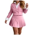 thumbnail image 1 of OJSFQUFP Women 2 Piece Outfits Color Block Crop Mini Skirt Sets Matching Set Casual Business Skirt Suits, 1 of 9
