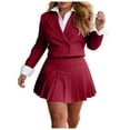 thumbnail image 1 of OJSFQUFP Women 2 Piece Outfits Color Block Crop Mini Skirt Sets Matching Set Casual Business Skirt Suits, 1 of 7