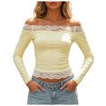 thumbnail image 1 of OJSFQUFP Women Off Shoulder Double Lined Long Sleeve Lace Shirts Basic Going Out Tops for Vacation Party Wedding Dating, 1 of 7