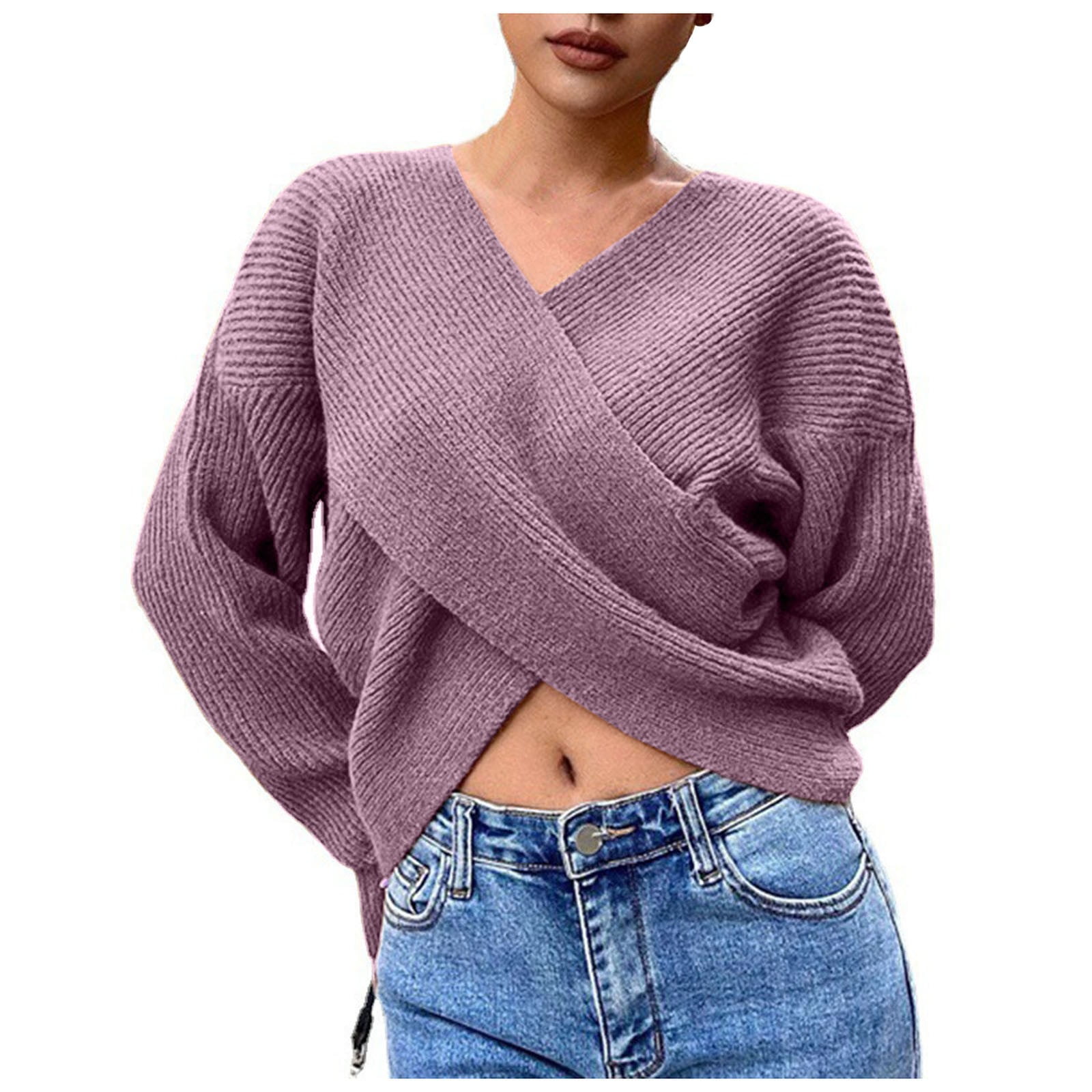 Sexy V-Neck Cross Knitted Navel Sweater Sexy V-Neck Cross Knitted Navel Sweater