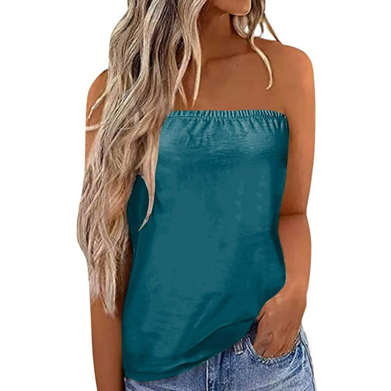 Women's fashion print loose casual strapless T-shirt Women's fashion print loose casual strapless T-shirt