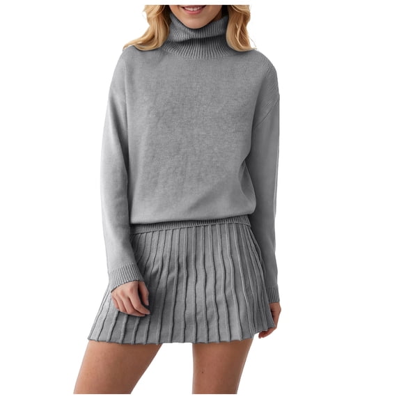 OJSFQUFP Women Two Piece Outfits Long Sleeve Oversized Pullover Sweaters and Mini Skirt Two Piece Sets