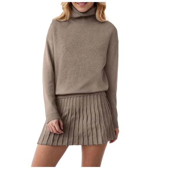 OJSFQUFP Women Two Piece Outfits Long Sleeve Oversized Pullover Sweaters and Mini Skirt Two Piece Sets
