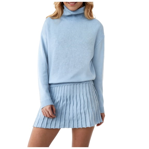 OJSFQUFP Women Two Piece Outfits Long Sleeve Oversized Pullover Sweaters and Mini Skirt Two Piece Sets
