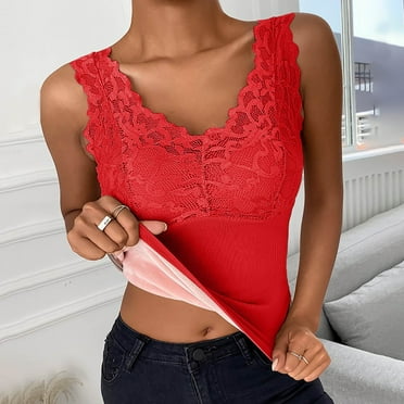 OJSFQUFP Womens Bottom Cold Weather Top Double Brushed Red Velvet with Chest Pad Slim Fit Large Size Seamless Thermal Underwear Womens Top Red B