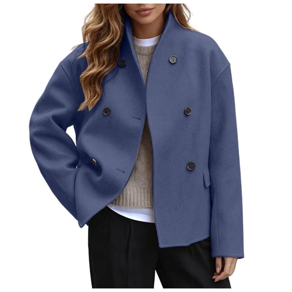 OJSFQUFP Womens Double Cropped Peacoats Wool Blend Casual Overcoat Long Sleeve Jacket Soild Color Business Casual Winter Warm Short Jacket