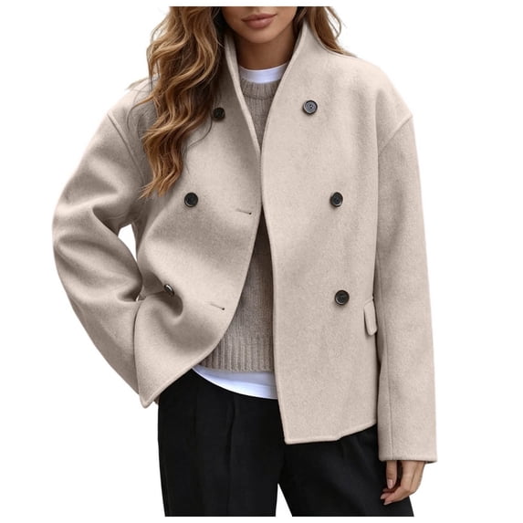 OJSFQUFP Womens Double Cropped Peacoats Wool Blend Casual Overcoat Long Sleeve Jacket Soild Color Business Casual Winter Warm Short Jacket