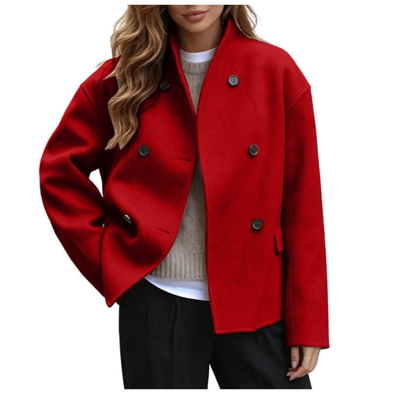 OJSFQUFP Womens Double Cropped Peacoats Wool Blend Casual Overcoat Long Sleeve Jacket Soild Color Business Casual Winter Warm Short Jacket