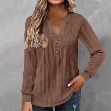 OJSFQUFP Womens Long Sleeve Blouses Formal Solid Tunic Tops Casual Tops for Women Fall Tops Fashion Workout T Shirts Pajama Tops for Women Coffee L