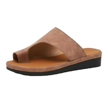 OJSFQUFP Womens Summer Slippers Comfy Platform Flat Sole Pu Leather Shoes for Womens Orthopedic Bunion Corrector Sandals Ring Slides Slipper Flip Flops House Slippers Cute Brown 43