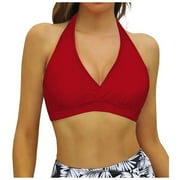 OJSFQUFP Womens Swimwear Red Swimsuit Tops for Women Lace up Swimwear Tops Underwire Full Coverage Bikini Top Push up Swim Crop Top Tie Back Bathing Suit Tops L