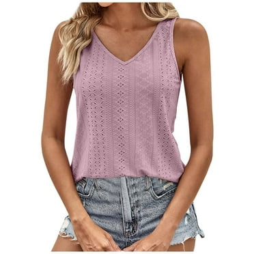 OJSFQUFP Womens Tops Dressy Casual Pink Women's Summer Jacquard Knit Vest V Neck Sleeveless Top Sexy Hollow Out Loose Fit Tank Cool breathable camisole vest M